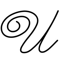 Black hand written monogram capital letter U on a white isolated background