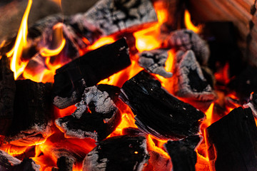 Charcoal is on fire, used in cooking