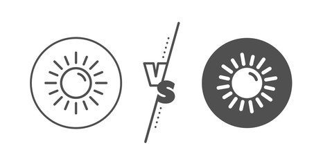 Hot weather sign. Versus concept. Sun line icon. Summer symbol. Line vs classic sun icon. Vector