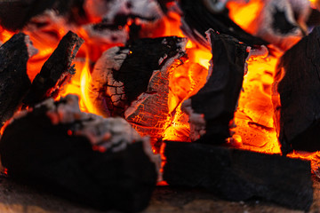 Charcoal is on fire, used in cooking