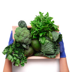 Woman suggesting fresh and eco green vegetables