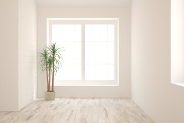 Fototapeta premium Empty room in white color. Scandinavian interior design. 3D illustration