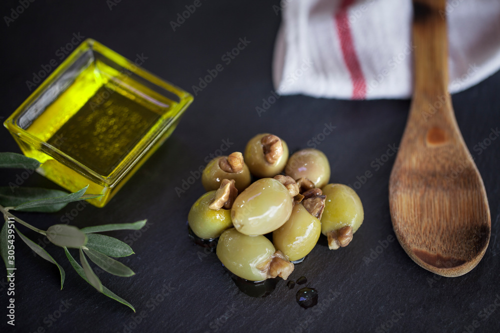 Wall mural Olive Oil Breakfast Eating Organic Walnut