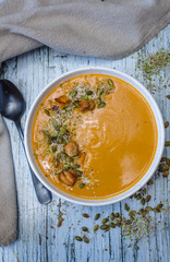 Homemade Butternut Soup in a white Bowl