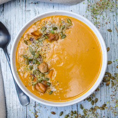 Homemade Butternut Soup in a white Bowl