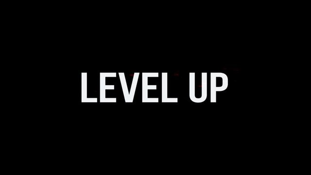Level up. Animation of Text With Glitch Effect. Plus Alpha Channel