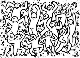 Hand drawing Doodle Vector Illustration of Funny party people ,Flat Desig