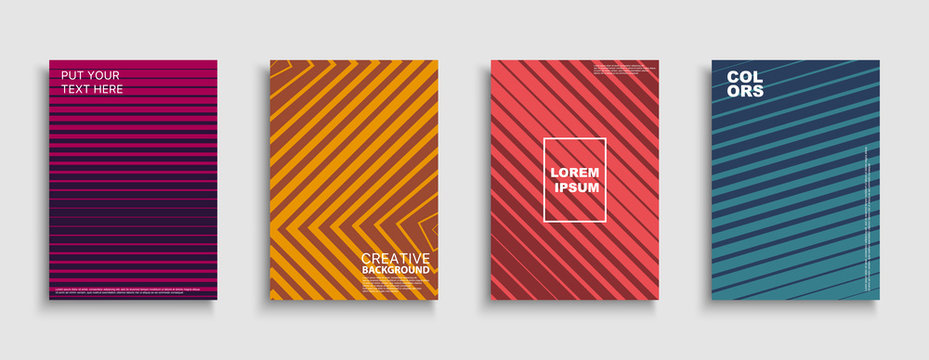 Vector minimalistic abstract contemporary templates. Colorful gradient striped covers - trendy geometric vibrant design