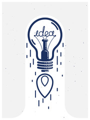 Idea light bulb launching like a rocket vector linear logo or icon, creative idea startup, science invention or research lightbulb, new business start.