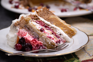 Christmas piecaken slice on white plate