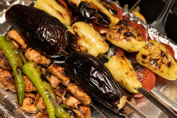 Fried mushrooms mushrooms closeup. Green pepper.