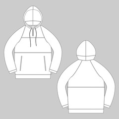 Technical sketch gray anorak. Unisex underwear hodie design template.