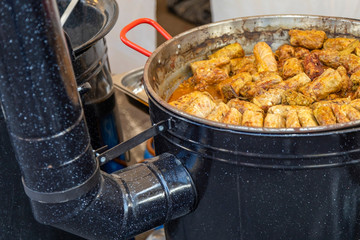 Cabbage cooked in a large pot