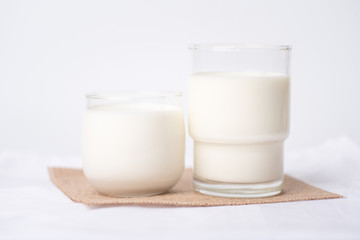 Fresh milk in a glass on a white background, healthy concept