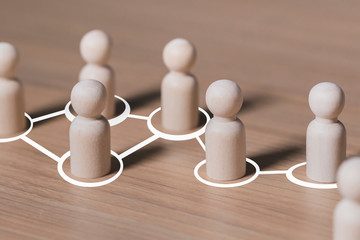 Social connections by white lines with people figurines , Call for cooperation creating a new team...