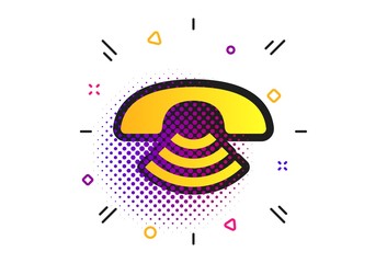 Obraz premium Phone sign icon. Halftone dots pattern. Support symbol. Call center. Classic flat phone icon. Vector