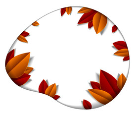 Autumn leaves beautiful background or frame with blank copy space for text, vector illustration in paper cut style. Fall season anniversary event or greeting card.