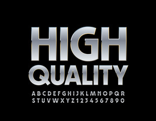 Vector Silver Sign High Quality.  Bright Metallic Font. Steel Alphabet Letters and Number