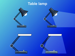Vector illustration of table isolated lamps. Two types of table lamps. Plain and modern table lamps. Turned on and off lamps. Lamps for business flat illustrations.
