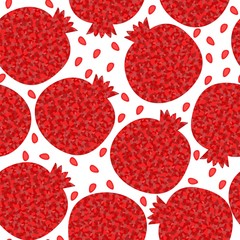 vector illustration red pomegranate fruit pattern on white background, cover. textile