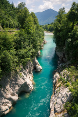 Naklejka na ściany i meble Soca river near Kobarid in Alps, Gorizia, Slovenia