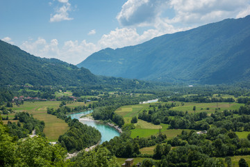 Fototapeta na wymiar Valley Soca river near Kobarid, Slovenia