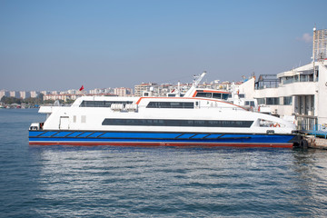 Public transport ship. Steamboat. Writing area. Background. Wallpaper.