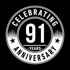 91 years anniversary celebration logo template. Ninety-one years vector and illustration.