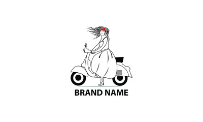 illustration of a female logo riding a scooter in a line style