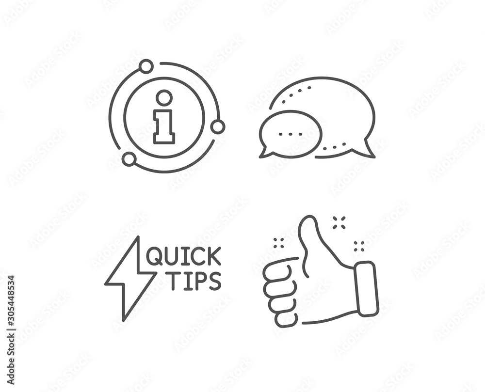 Poster quick tips line icon. chat bubble, info sign elements. helpful tricks sign. tutorials with lightning