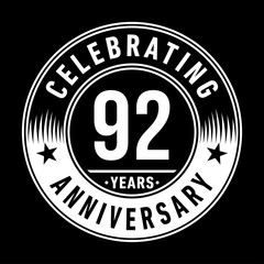 92 years anniversary celebration logo template. Ninety-two years vector and illustration.