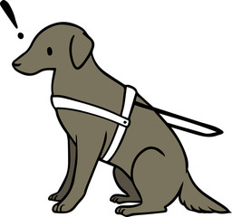 黒い介助犬のイラスト_！マーク
