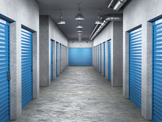 storage hall interior with locked doors 3d illustration
