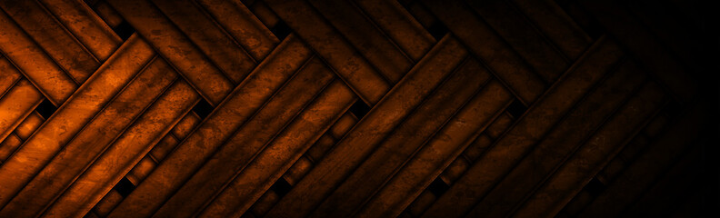 Dark orange vintage grunge stripes abstract banner design. Geometric tech vector background