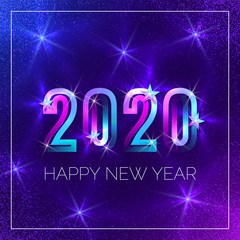 New year card with neon 2020