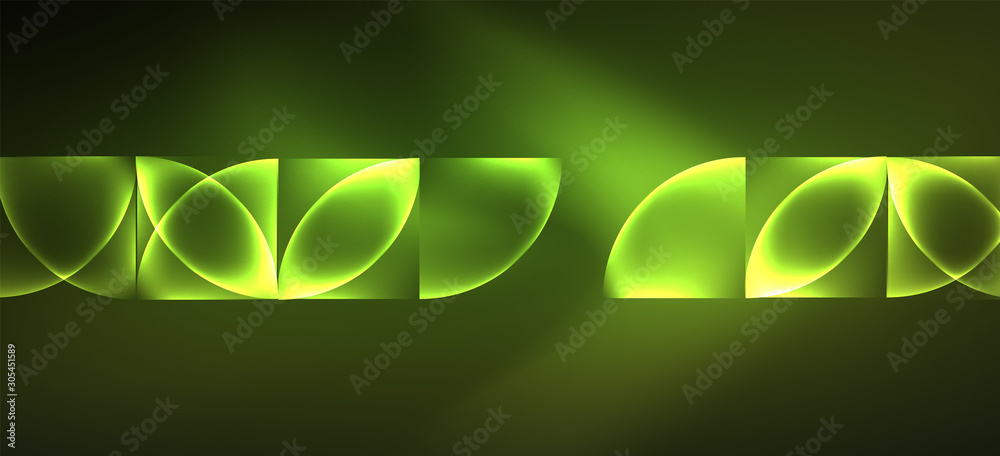 Fototapete techno glowing glass geometric shapes vector background, futuristic dark template with neon light ef