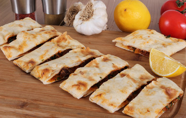 the one Photo of Turkish food  pide pizza lahmacun vegetables for Hotel & Restaurant Orders and Menu and Internet and TV