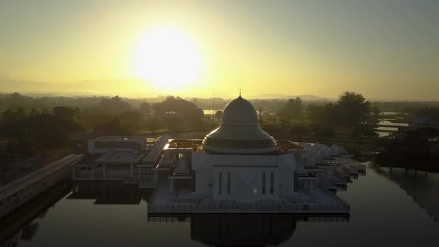 Aerial view of a public mosque in northern Malaysia.