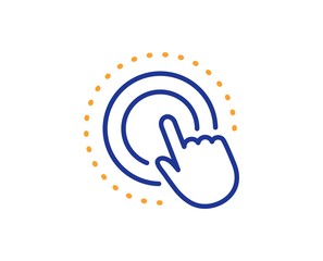 Touchscreen gesture sign. Click hand line icon. Push action symbol. Colorful outline concept. Blue and orange thin line click hand icon. Vector