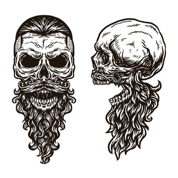 Hand drawing style with a beard skull object