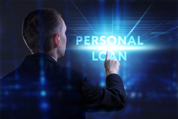 Business, Technology, Internet and network concept. Young businessman working on a virtual screen of the future and sees the inscription: Personal loan