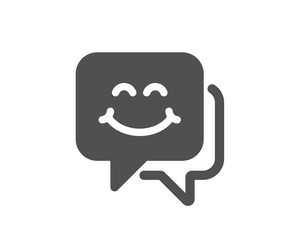 Happy emoticon chat sign. Smile face icon. Speech bubble symbol. Classic flat style. Simple smile face icon. Vector