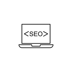 Search engine optimization icon. Outline thin line flat illustration. Isolated on white background. 