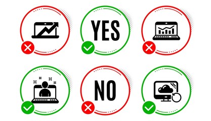 Web analytics, Sales diagram and Best manager icons simple set. Yes no check box. Recovery cloud sign. Statistics, Sale growth chart, Best developer. Backup info. Education set. Vector