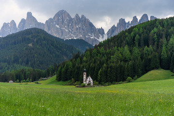  St Johann Church with beautiful Dolomiti mountains