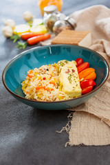 Andalusian fish, saffron rice with vegetables
