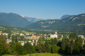 Fototapeta na wymiar View on the Bohinjska Bistrica in Julian Alps, Slovenia
