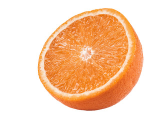 Half of a ripe orange isolated on white background with copy space for text or images. Fruit with...