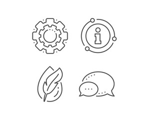 Hypoallergenic tested line icon. Chat bubble, info sign elements. Feather sign. No synthetic symbol. Linear hypoallergenic tested outline icon. Information bubble. Vector