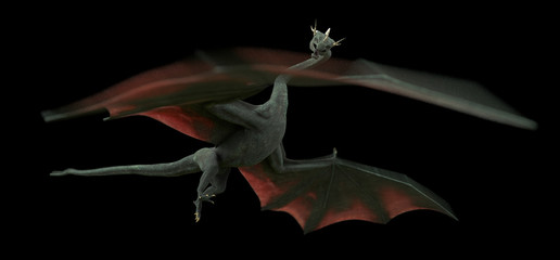 dragon, mythical flying serpent isolated with motion blur on black background